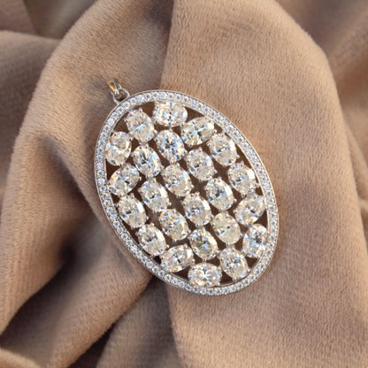 Oval Shape Statement 925 Silver Pendant, Oval & Round Moissanite Pendant For Anniversary Gift, Heavy Victorian Style Pendant For Her