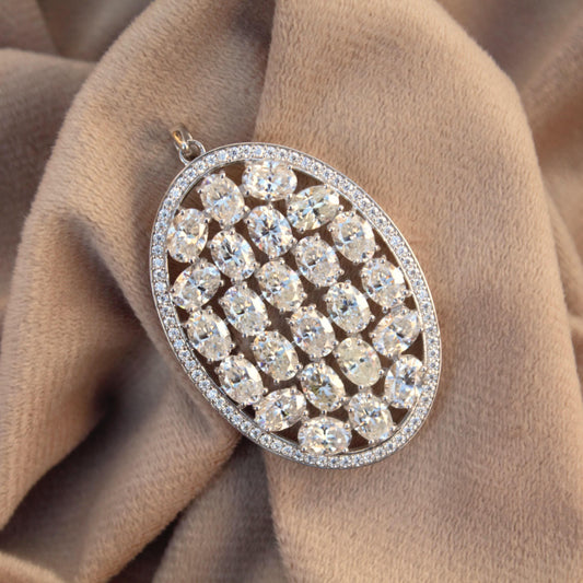 Oval Shape Statement 925 Silver Pendant, Oval & Round Moissanite Pendant For Anniversary Gift, Heavy Victorian Style Pendant For Her