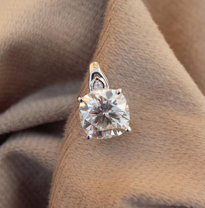 Solitaire Moissanite Prong Set Pendant, White Cushion Cut Moissanite Pendant, Gorgeous Women Charm Pendant, 925 Sterling Silver Jewelry