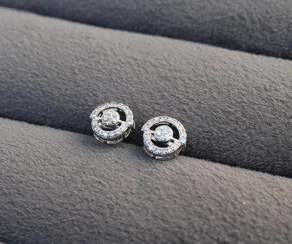 Minimalist Pendant with Chain and Studs, Dainty Real Gold Diamond Necklace & Earrings, 18k Solid White Gold Necklace Earring Combo Set