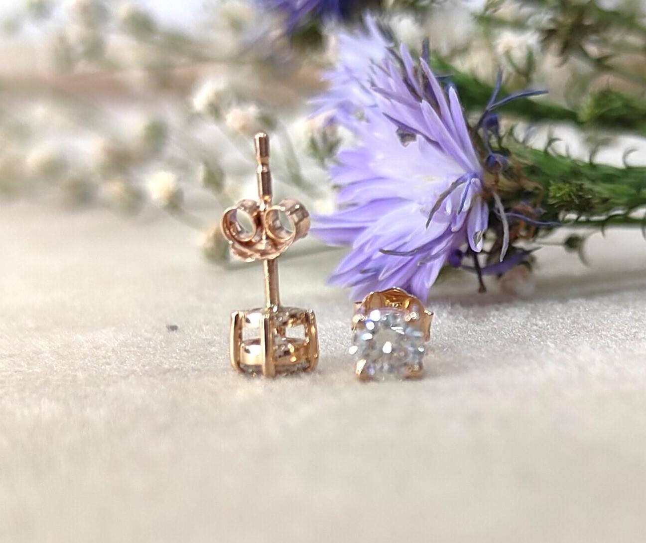 Diamond Stud Earrings, 14K Gold Minimalist Earrings, Lab Grown Diamond Round Earrings, Solid Gold Dainty Stud Earrings, Gift for Her