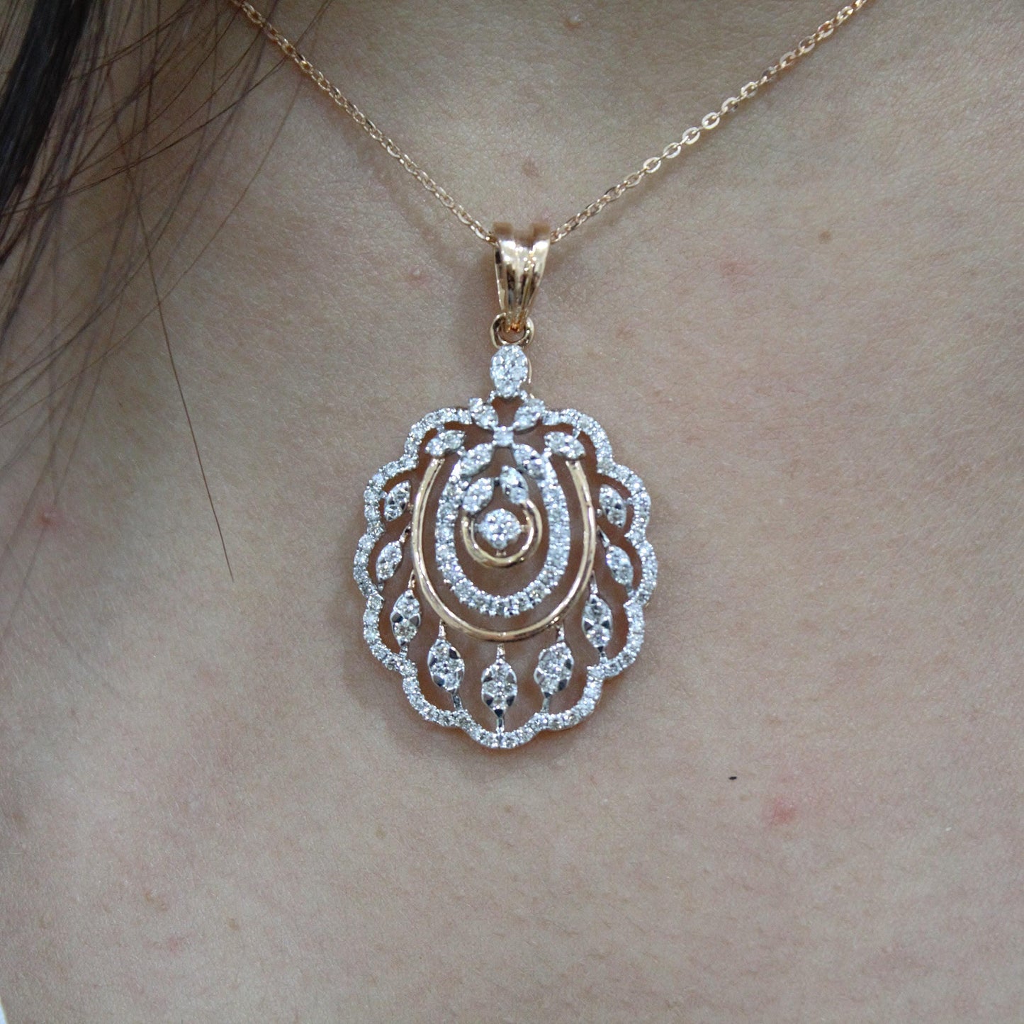 Solid 18k Rose Gold Designer Cluster Jewelry, IGI Certified Real Diamond Pendant Earrings Set, Delicate Necklace Earrings Set, Gift for Mom