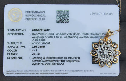 18K Solid Yellow Gold Real Diamond Jewelry Set, IGI Certified Diamond Necklace and Earrings, Floral Design Jewelry for Women, Ready to Ship