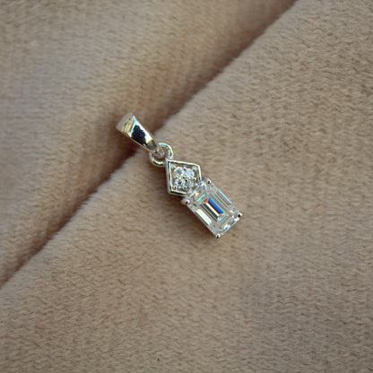 Emerald Cut Silver Charm Pendant, Colorless Moissanite Dainty Pendant, 925 Sterling Silver Jewelry, Tiny Pendant, White Moissanite Jewelry