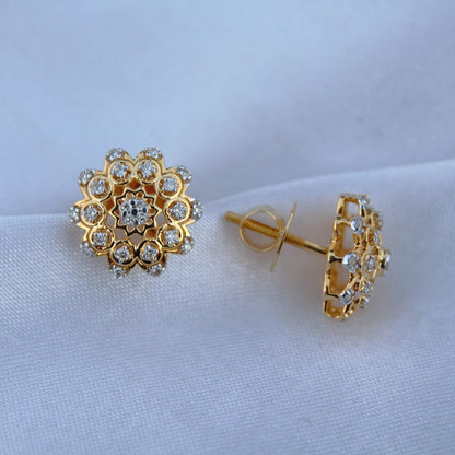 Real Gold Diamond Jewelry Set, 18k Yellow Gold Pendant Earring Set, Natural Diamond Jewelry Set for Bride, Ethnic Style Jewelry in Gold