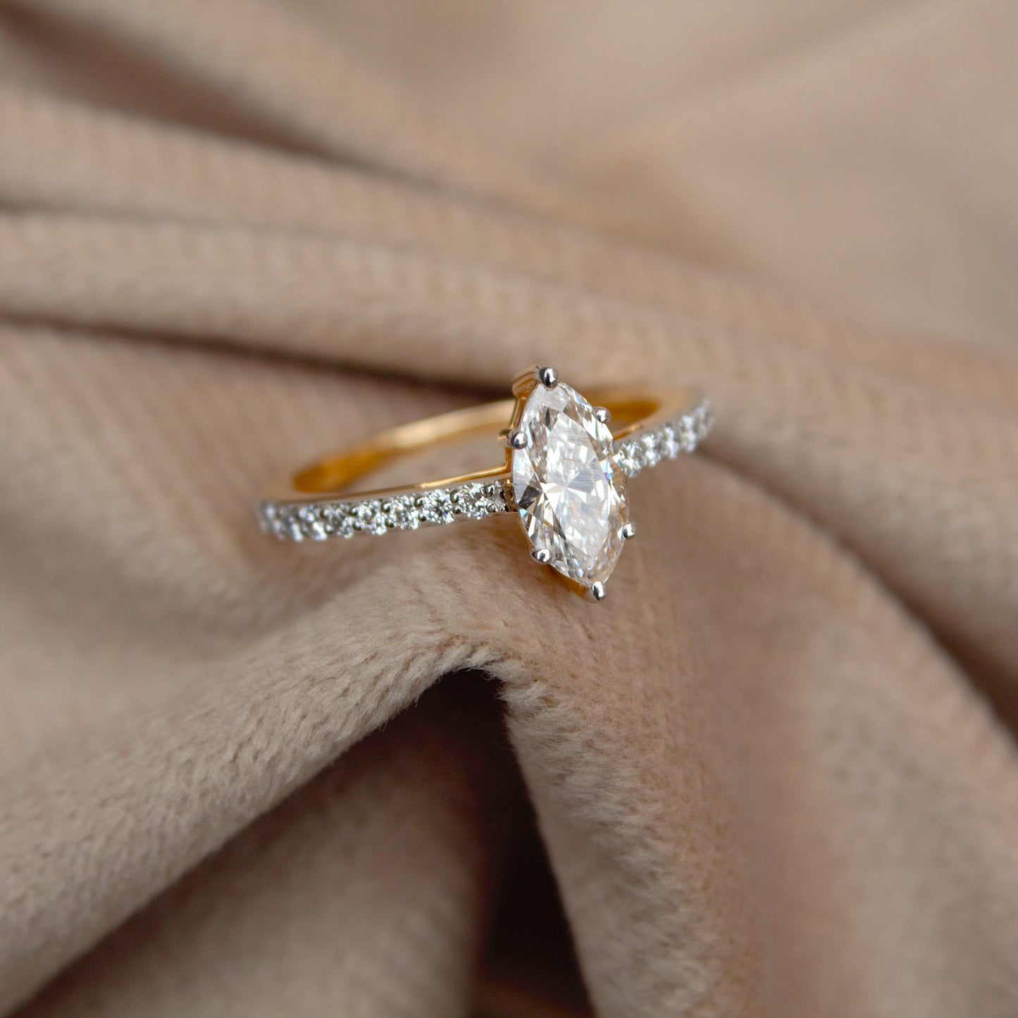 1 Carat Marquise Lab-Grown Diamond Ring, 14K Gold Ring, US 7 Custom Engagement/Wedding Ring, Statement Gold Ring, CVD/HPHT Diamond Ring