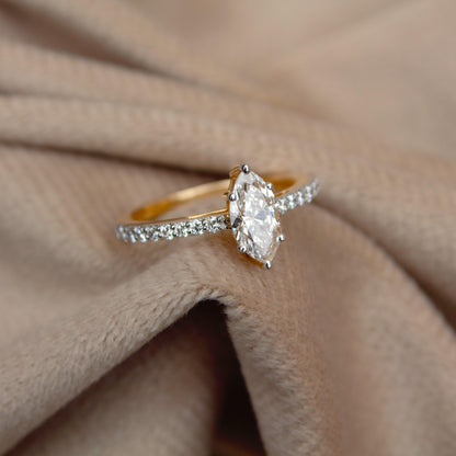 1 Carat Marquise Lab-Grown Diamond Ring, 14K Gold Ring, US 7 Custom Engagement/Wedding Ring, Statement Gold Ring, CVD/HPHT Diamond Ring