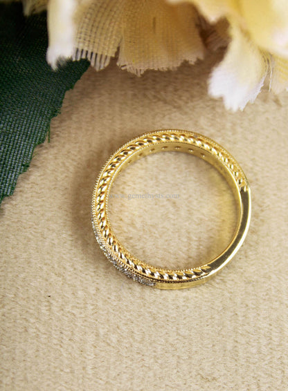 Solid Gold Half Eternity Band, Lab Grown Diamond Engagement Ring, Stackable Halfway Ring, 50 Pointer Diamond Gold Band for Men & Women