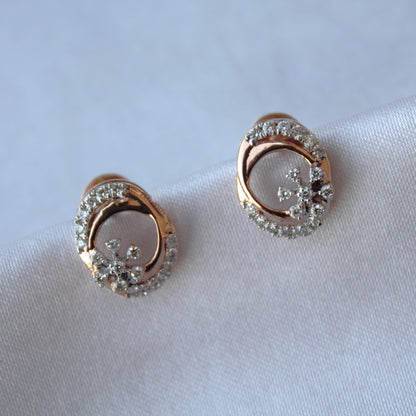 IGI Certified Diamond Gold Jewelry Set, 18k Rose Gold Pendant Necklace with Stud Earrings, Designer Gold Jewelry for Women, Wedding Gift