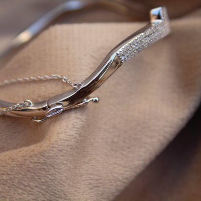 Moissanite Cuff Bracelet in 925Sterling Silver, Statement Party Wear Cuff Bracelet, Luxuries Twisted Bracelet, Perfect Anniversary Gift