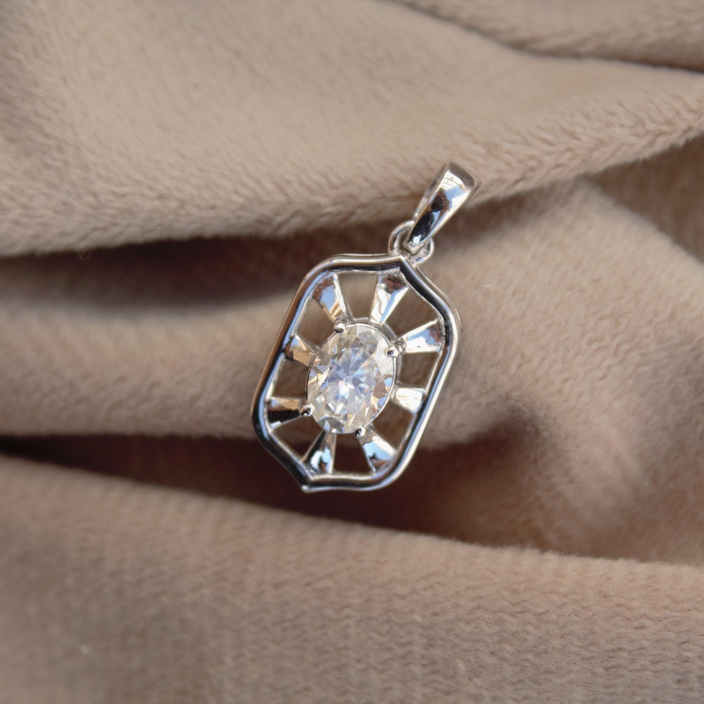 Vintage Style Moissanite Silver Pendant, 925 Sterling Silver Designer Pendant, Oval Cut Stone Pendant Gift for Women, Silver Charm Pendant