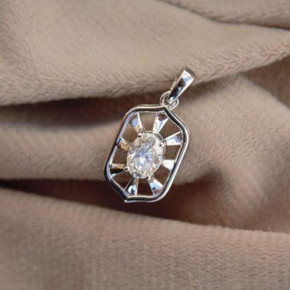 Vintage Style Moissanite Silver Pendant, 925 Sterling Silver Designer Pendant, Oval Cut Stone Pendant Gift for Women, Silver Charm Pendant