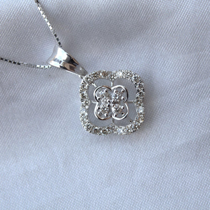 Solitaire Halo Diamond Jewelry Set, 18k White Gold Real Diamond Necklace with Earrings, Dainty Charm Pendant with Stud Earrings for Women