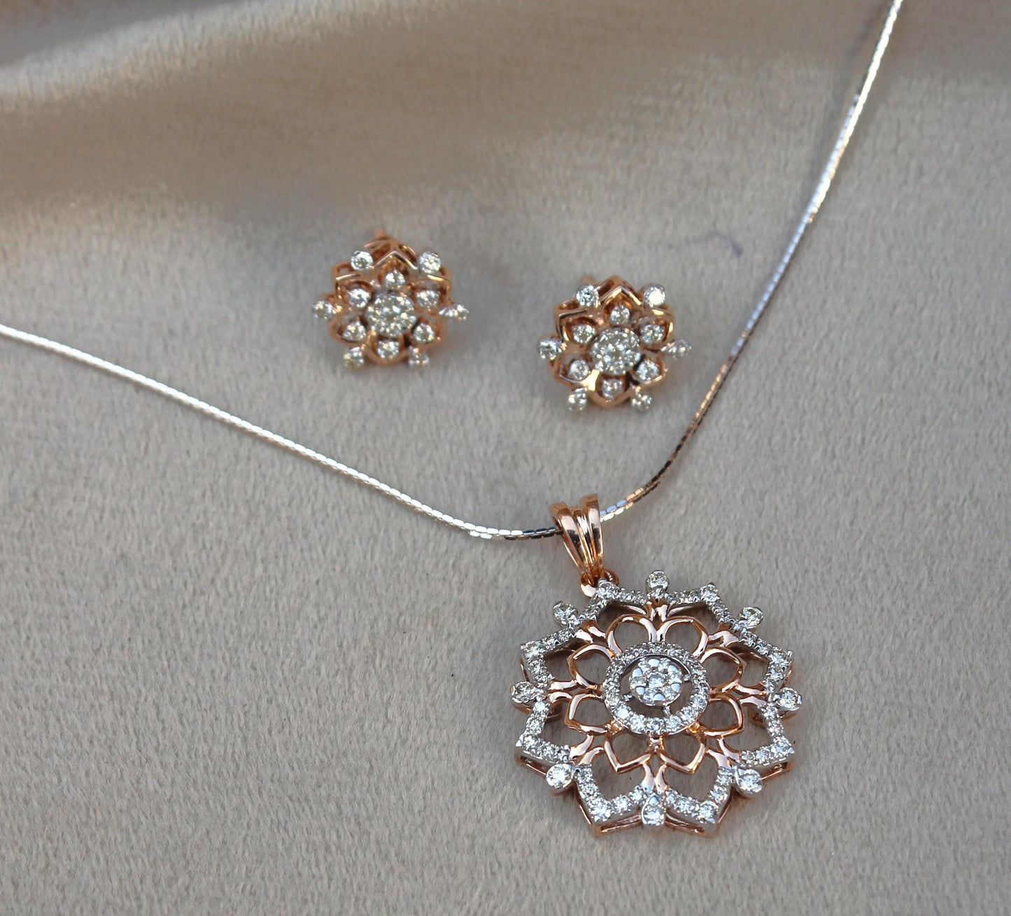 Natural Diamond Gold Jewelry For Anniversary Gift, 18K Real Gold Diamond Pendant Earring Set, IGI Certified Jewelry, Perfect Gift For Wife