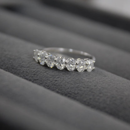 Silver Half Eternity Ring Band with Moissanite, 925 Sterling Silver Ring, Wedding Eternity Band, Oval Cut Moissanite Band for Men and Women