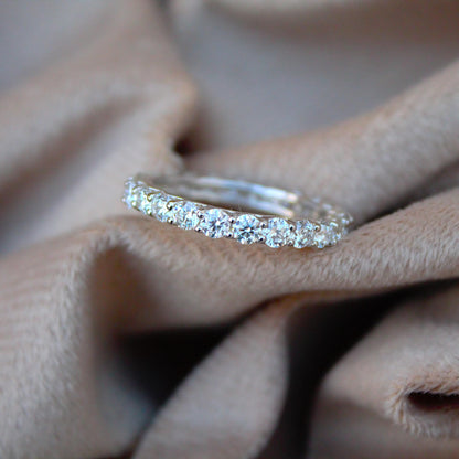 Solid 925 Sterling Silver Moissanite Prong Set Ring, Full Eternity Ring Band, Dainty Stackable Ring, Round Stone Ring, Eternity Bridal Ring