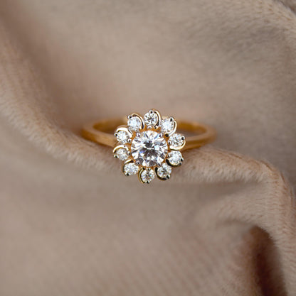 Lab Grown Diamond HPHT Gold Floral Ring, 14K Solid Gold EF/VVs Diamond Ring, Real Gold Jewelry, Ready to Ship, Anniversary Gift For Wife US7