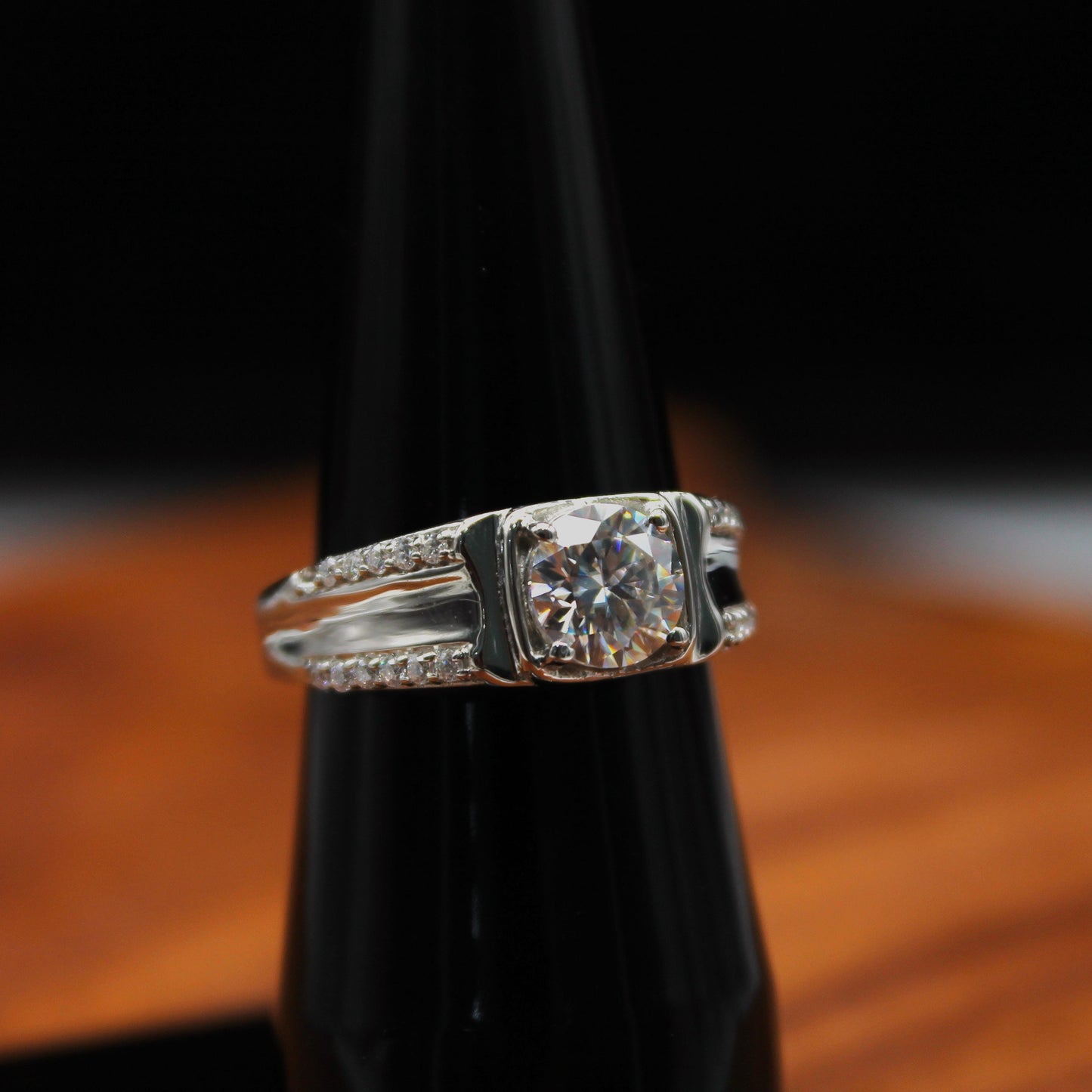 Brilliant Cut Men's Ring, 6.5 MM Round Cut Moissanite Ring, 925 Sterling Silver Ring, Best Engagement Ring For Groom, Statement Silver Ring