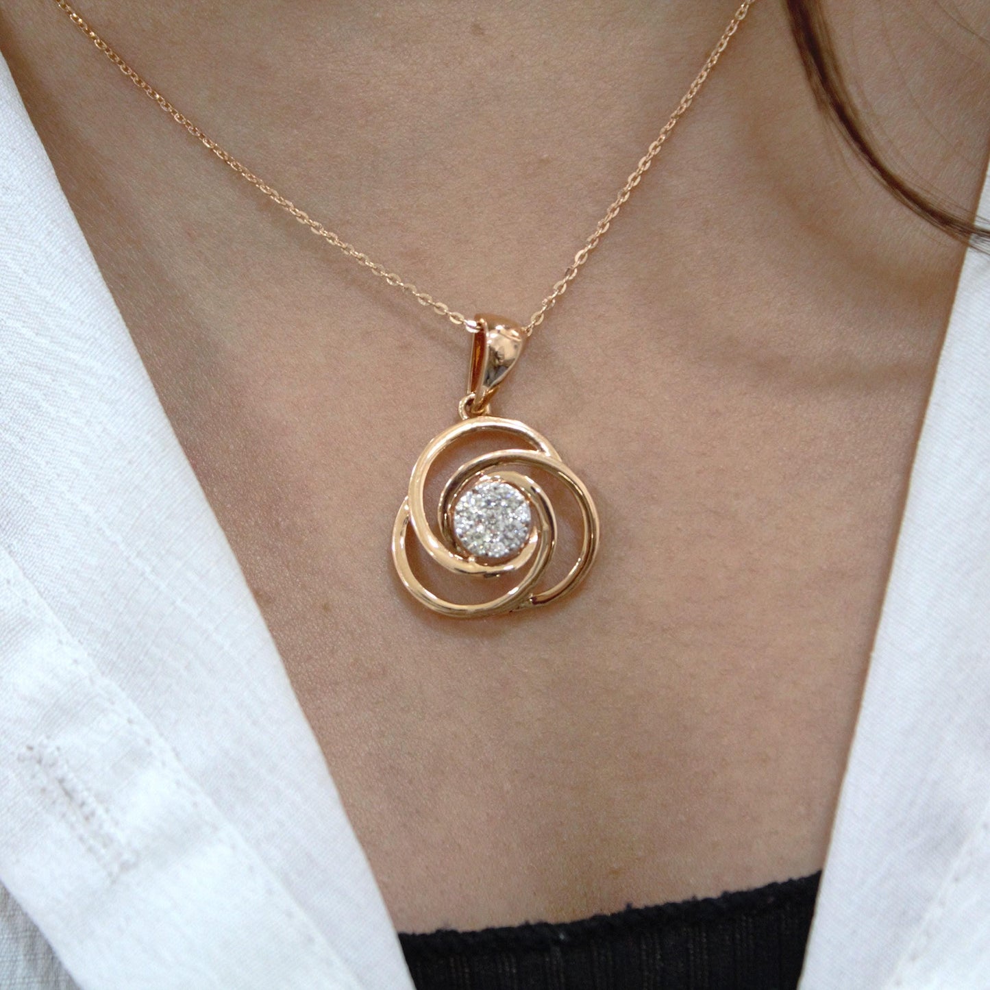 Real Diamond Solitaire Necklace Set, Round Cut Pendant with Stud Earrings,18k Rose Gold Charm Pendant, Tiny Stud Earrings, Gift for Daughter