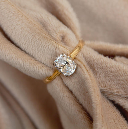 Long Cushion Cut With Melee Round Moissanite Ring, 14K Solid Yellow Gold Moissanite Ring, 7 US Gold Ring For Women, Perfect Anniversary Gift