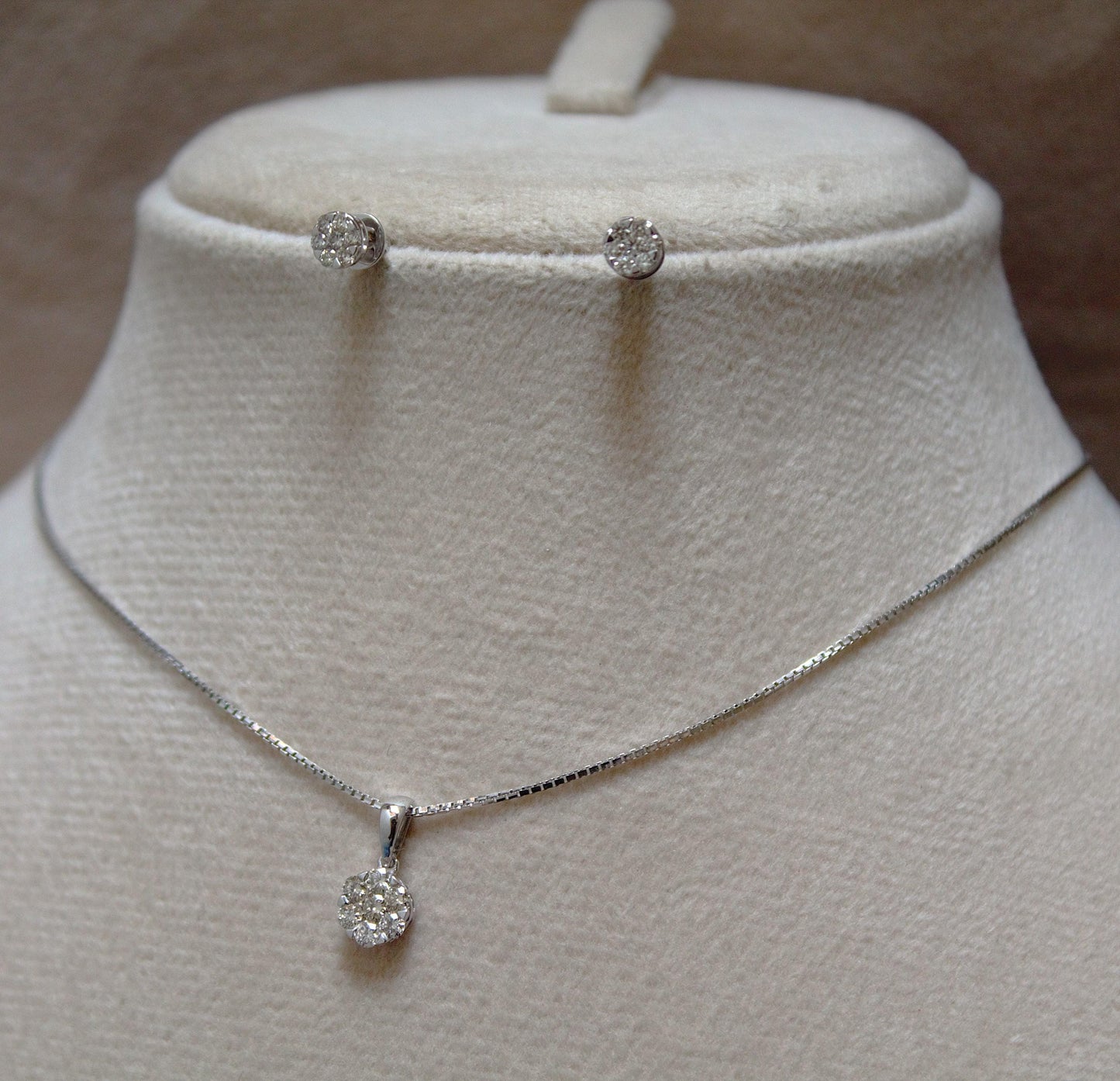 Solid 18K White Gold Diamond Jewelry, Solitaire Tiny Pendant Earring Set, Gold Chain Necklace Set, Perfect Graduation Gift for Daughter