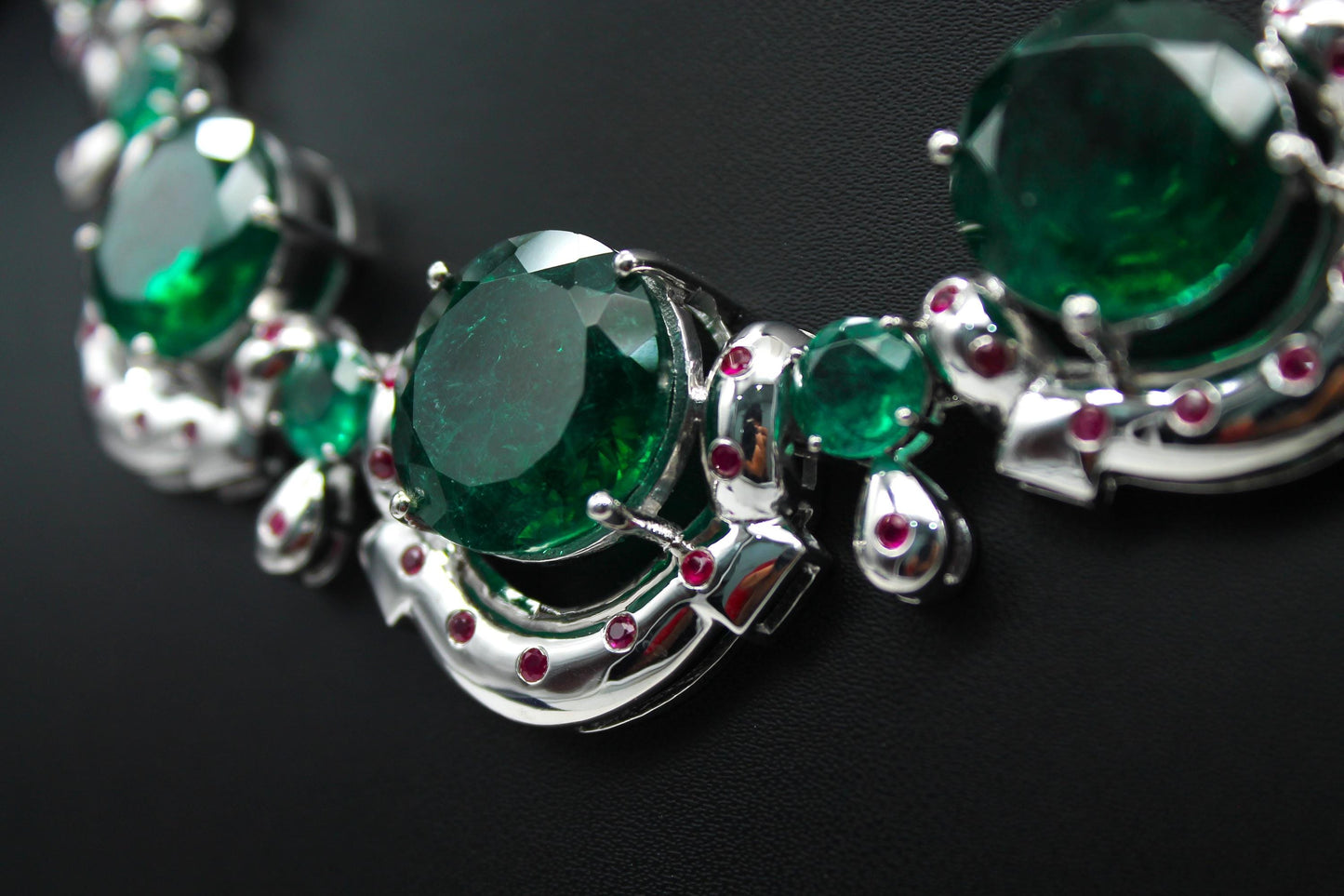 Emerald & Ruby Necklace Set with moissanite, Beautiful Green Jewelry, Victorian Statement Necklace,