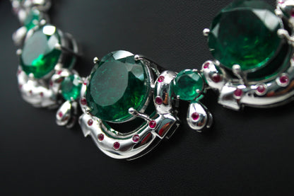 Emerald & Ruby Necklace Set with moissanite, Beautiful Green Jewelry, Victorian Statement Necklace,