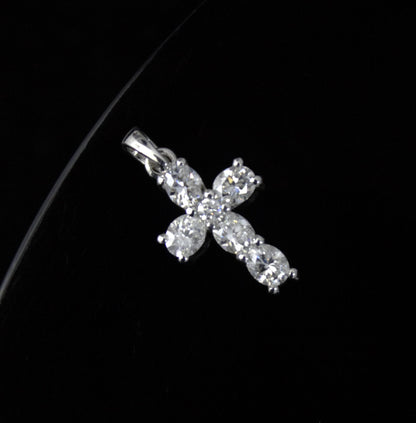 925 Sterling Silver Moissanite Cross Pendant, Oval Cut Stone Pendant, Cross Pendant for Men and Women, Moissanite Silver Jewelry For Gift