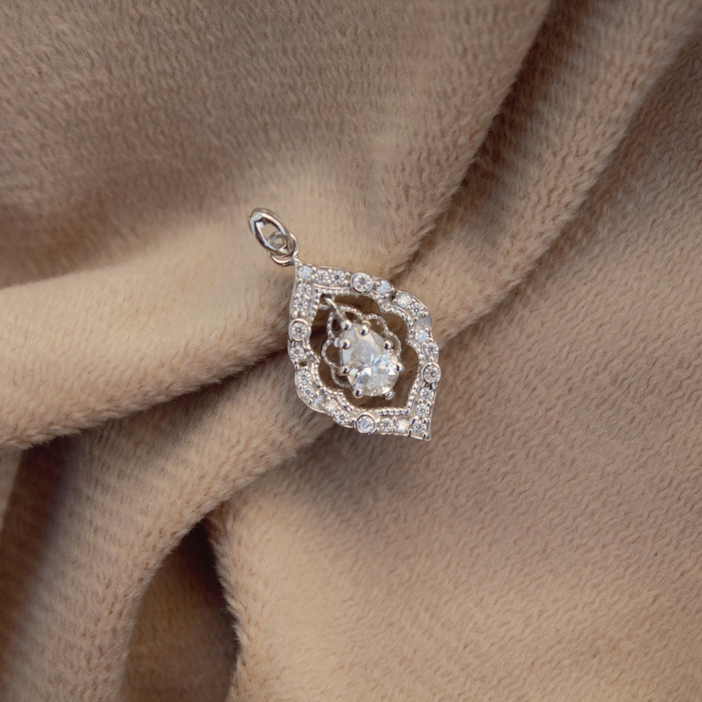 Minimalist Silver Charm Pendant, Moissanite Solitaire Halo Pendant, 925 Sterling Silver Pendant, Dainty Moissanite Pendant Gift for Women