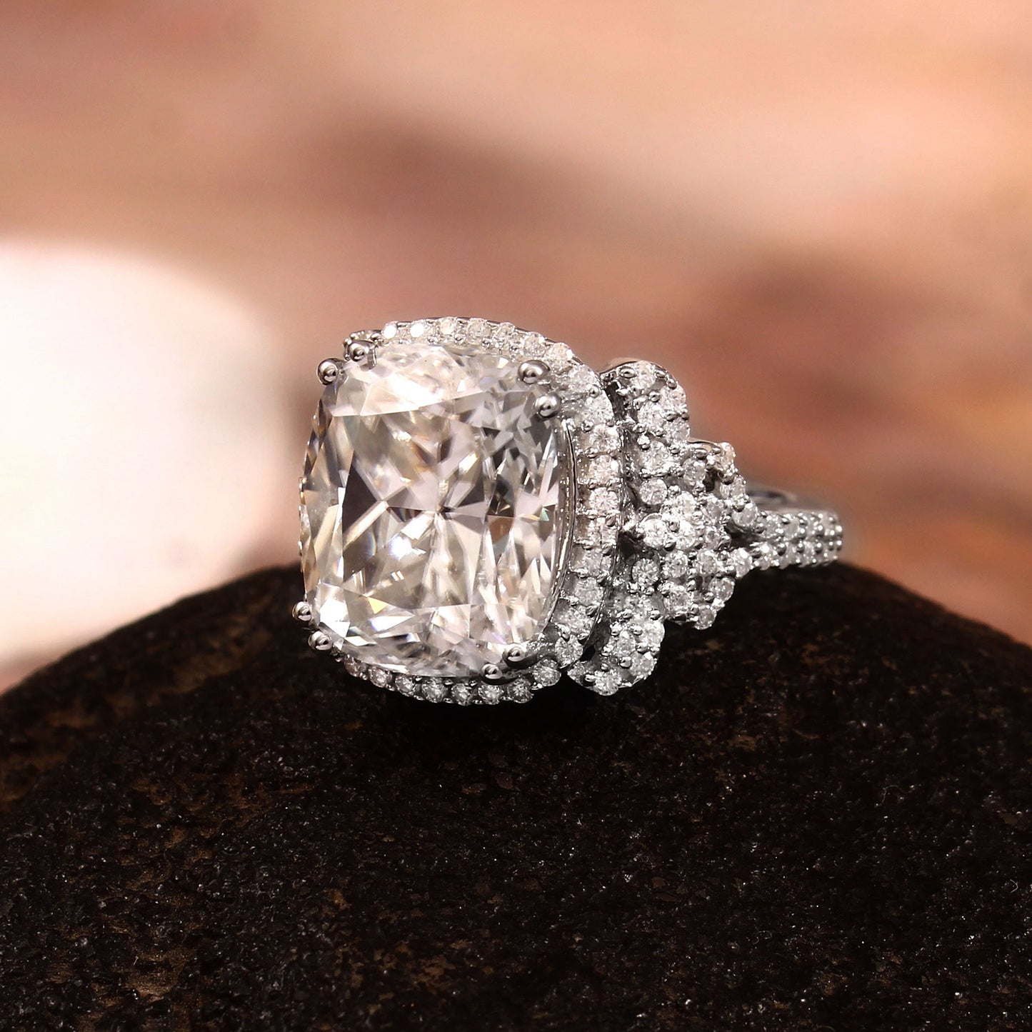 Lab Created Diamond Ring, Solitaire Ring, Elongated Cushion Cut Ring, Wedding Ring for Bride, Vintage Style Ring, Anniversary Gift for Her