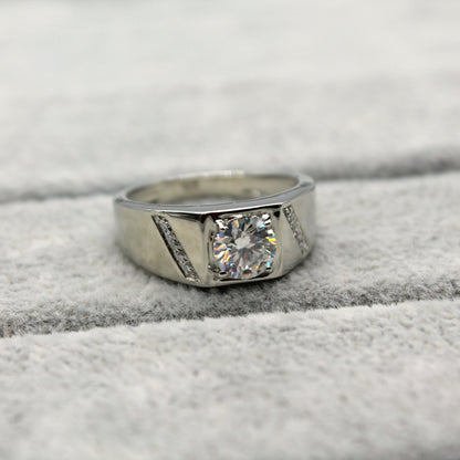 6.5 MM Round Cut Moissanite Ring, Anniversary Ring For Men, Statement Men's Moissanite Ring, Prong Setting Ring, Perfect Gift for Christmas