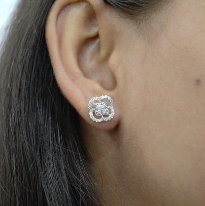 Solitaire Halo Diamond Jewelry Set, 18k White Gold Real Diamond Necklace with Earrings, Dainty Charm Pendant with Stud Earrings for Women