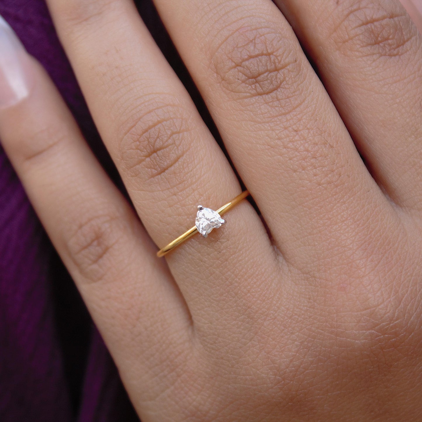 D Color VVS1 Moissanite Ring, 18K Solid Gold Heart Ring, 3 Prong Setting Gold Ring, Minimalist Moissanite Gold Heart Ring For Her