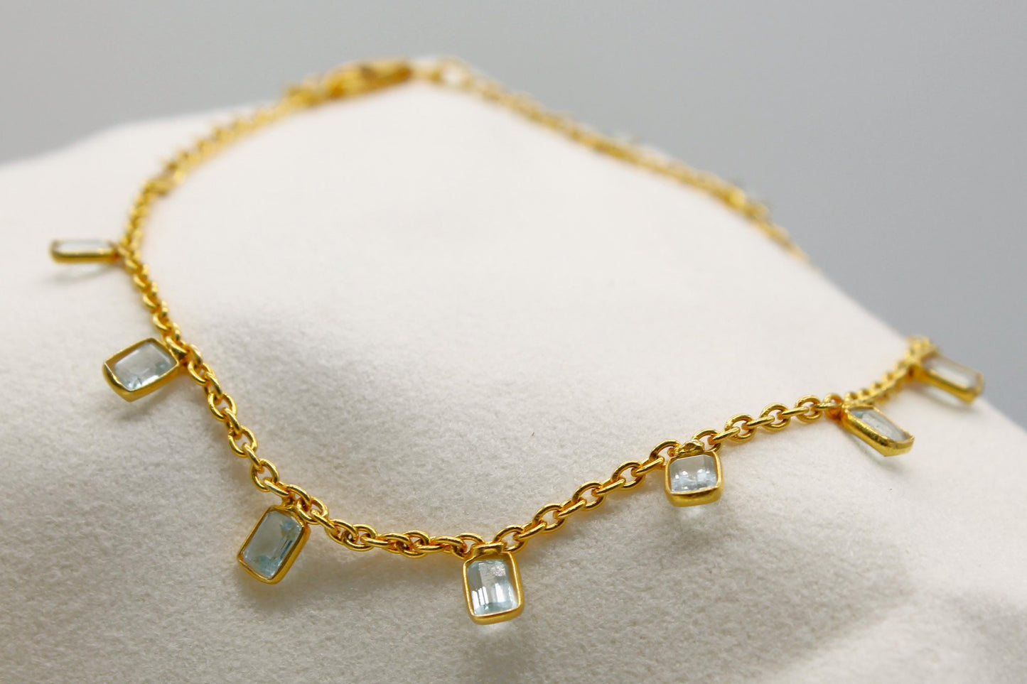 Natural Blue Topaz Necklace, Minimalist Necklace, 925 Sterling Silver Chain Necklace, Blue Gemstone Charm Necklace, Silver Necklace For Gift