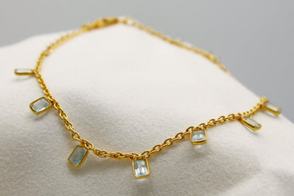 Natural Blue Topaz Necklace, Minimalist Necklace, 925 Sterling Silver Chain Necklace, Blue Gemstone Charm Necklace, Silver Necklace For Gift