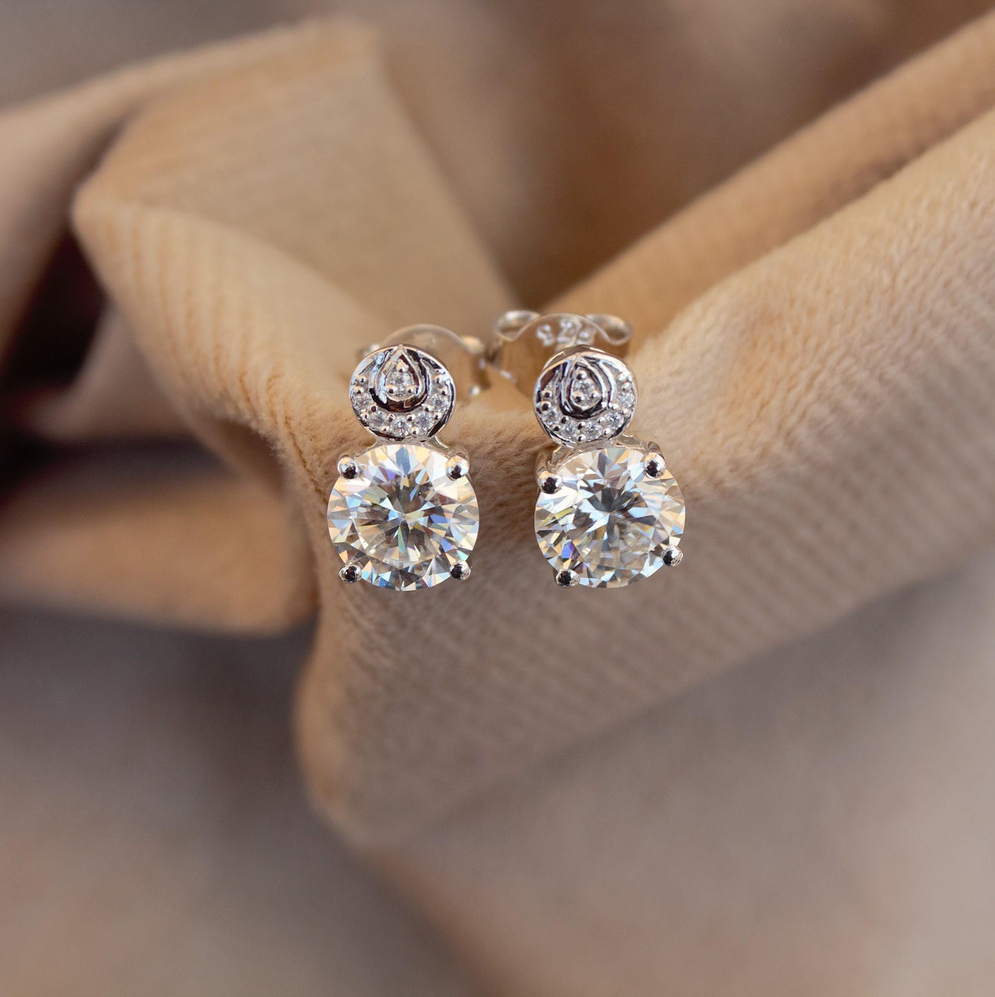 Statement Moissanite Stud Dangle Earrings, Round Cut White Stone Everyday Earrings, 925 Sterling Silver Push Back Earrings, Ready To Ship