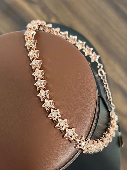 Star Bracelet With Round Moissanite, Dainty Minimalist Bracelet, 925 Sterling Silver Moissanite Bracelet, Designer Bracelet Gift for Bride