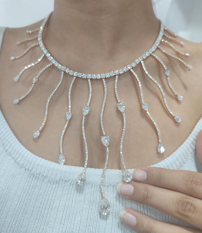 Moissanite Gold Necklace, Designer Pear Cut Necklace, Elegant Wedding Necklace for Bride, Solid Gold Moissanite Jewelry, Anniversary Gift