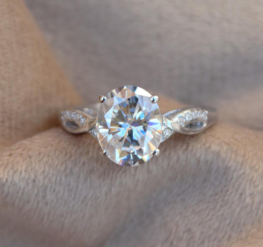 Stunning Oval Cut Moissanite Ring, Sterling Silver Engagement Ring, Vintage-Inspired Promise Ring, Dainty Anniversary Gift, Bridal Jewelry