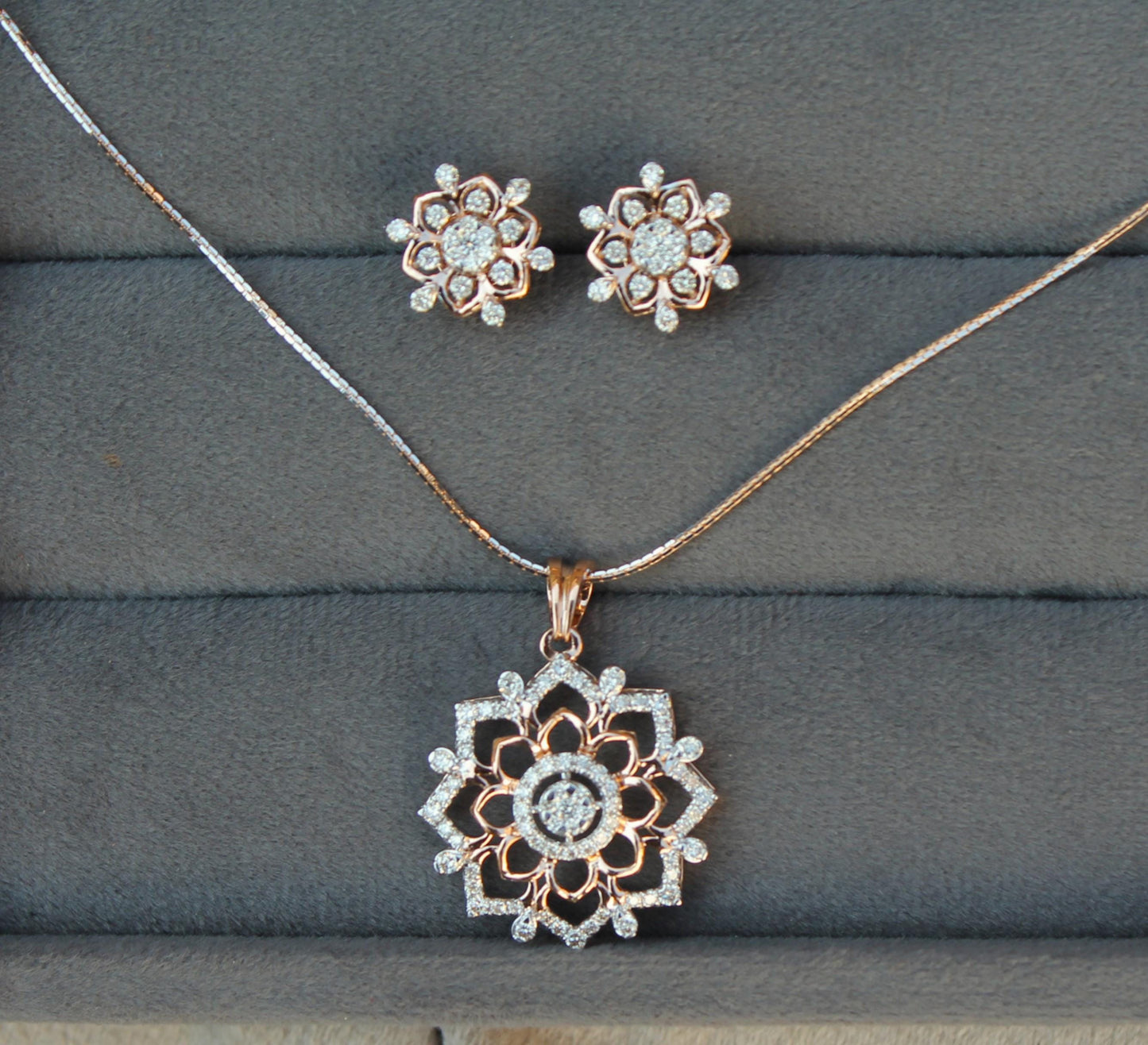 Natural Diamond Gold Jewelry For Anniversary Gift, 18K Real Gold Diamond Pendant Earring Set, IGI Certified Jewelry, Perfect Gift For Wife