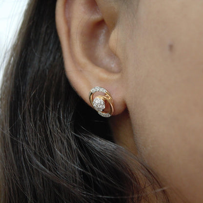 Natural Diamond Pendant Earrings Set, 18k Rose Gold Bridal Jewelry Set, Minimalist Oval Shape Pendant with Stud Earrings, Gift for Women