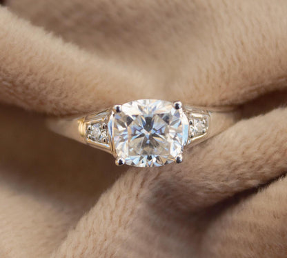 White Moissanite Cushion Cut Ring, Prong Set Ring for Her, 925 Sterling Silver Minimalist Ring, Handmade Ring for Men and Women, Dainty Ring