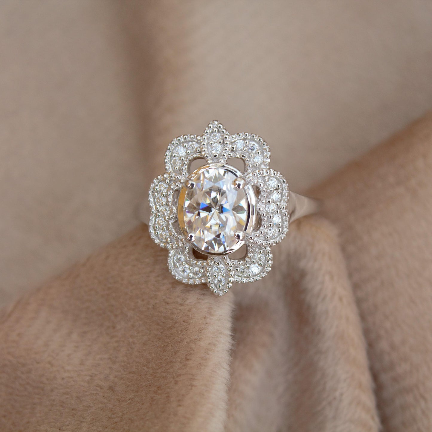 Brilliant Cut Moissanite Cluster Ring, 925 Sterling Silver Designer Ring for Bride, Vintage Wedding Ring, Beautiful Silver Jewelry for Women