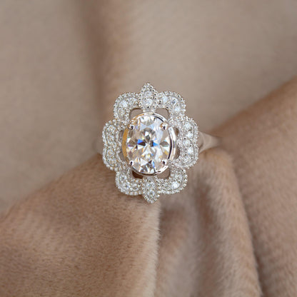 Brilliant Cut Moissanite Cluster Ring, 925 Sterling Silver Designer Ring for Bride, Vintage Wedding Ring, Beautiful Silver Jewelry for Women