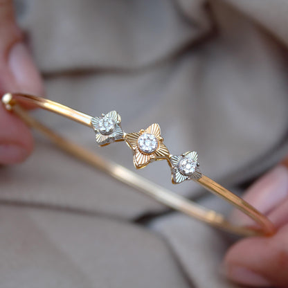 Natural Diamond Bangle Bracelet, 14K Yellow Gold Cuff Bracelet, Elegant Gold Diamond Bracelet, Real Diamond Bracelet, Birthday Gift for Her