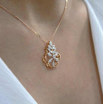 18k Solid Rose Gold Necklace Set, Real Diamond Jewelry Set for Her, Diamond Necklace with Stud Earrings, IGI Certified Jewelry Birthday Gift