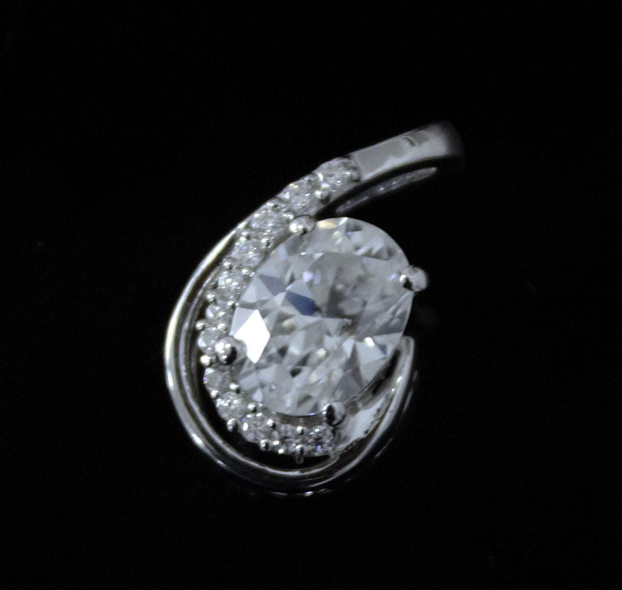 Moissanite 925Sterling Silver Oval Cut Pendant, Designer Charm Pendant, White Moissanite Jewelry, Unique Design Pendant, Valentines Day Gift