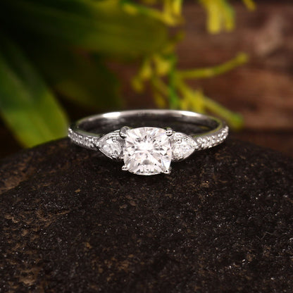 Lab Diamond Ring, Solitaire Ring, Gold Engagement Ring, 14K-18K Solid Gold Ring, Minimalist Cushion Cut Ring, Handmade Jewelry for Women