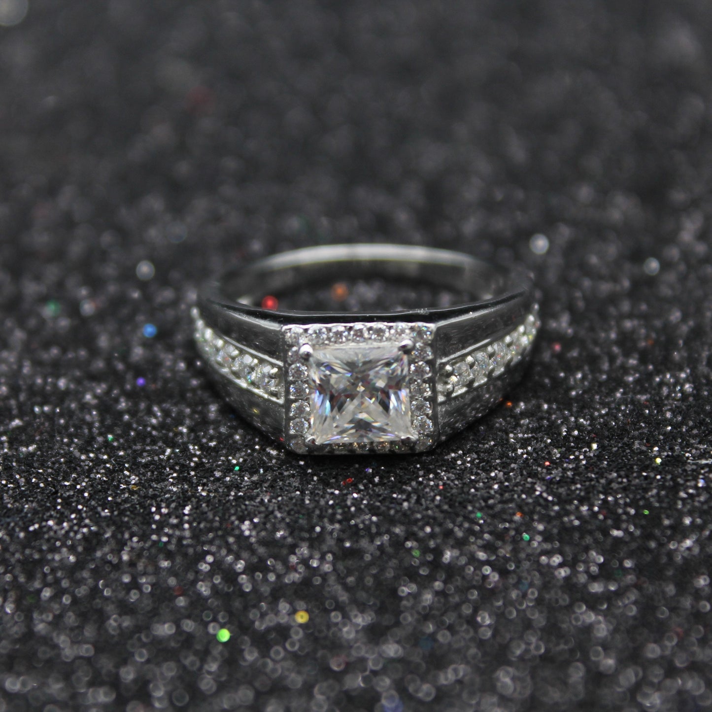 925 Sterling Silver Ring, Men's Moissanite Ring, Engagement Ring For Him, D Color VVS Moissanite Ring, Princess Cut Moissanite Halo Ring