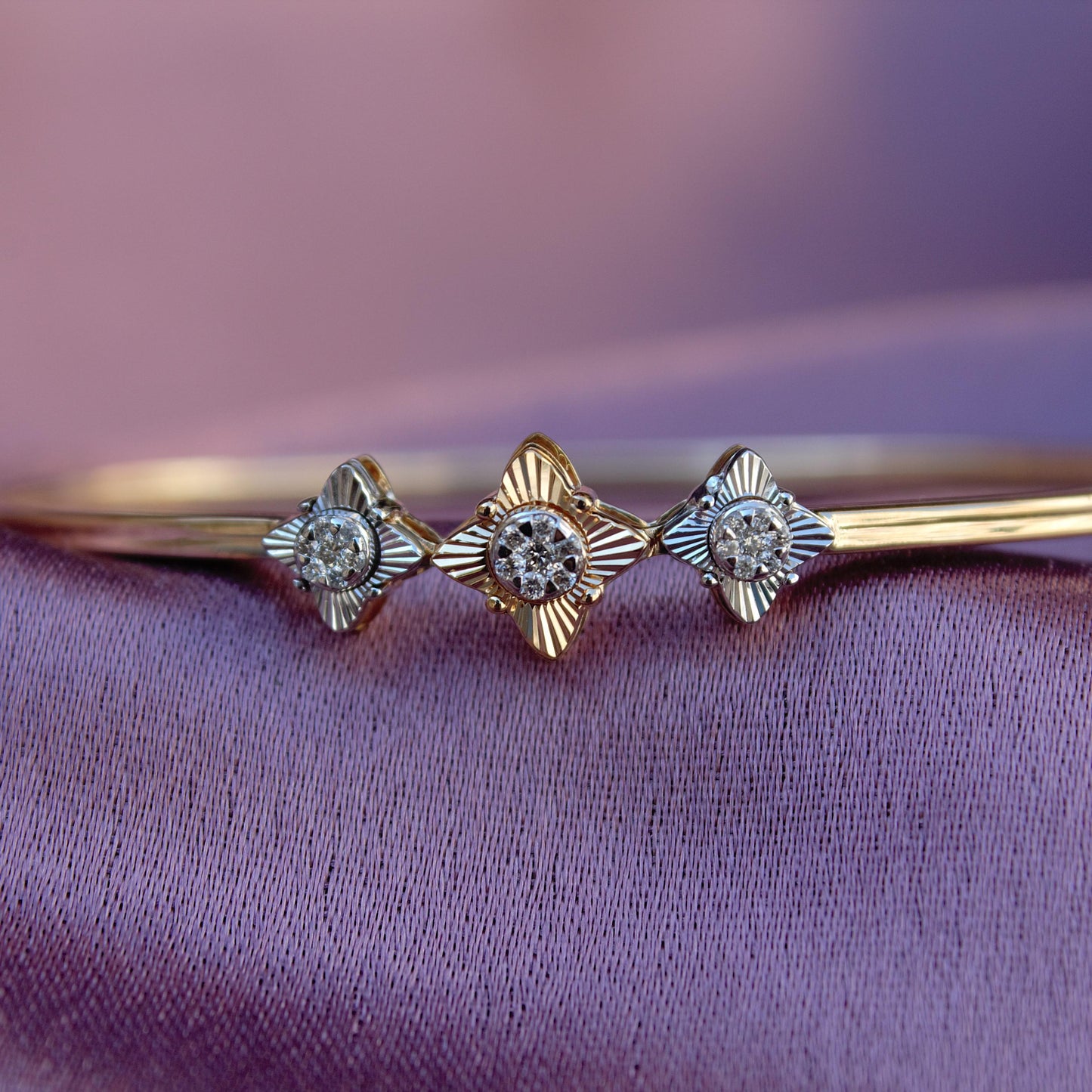 Natural Diamond Bangle Bracelet, 14K Yellow Gold Cuff Bracelet, Elegant Gold Diamond Bracelet, Real Diamond Bracelet, Birthday Gift for Her